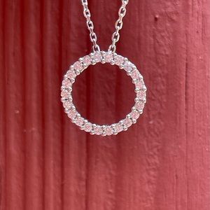 Classic Solid 14k White Gold and Cubic Zirconia (CZ) Eternity Circle Pendant